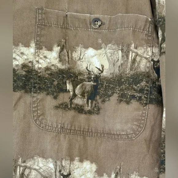 Cabela’s Outfitters Series Deer Hunting Print Button Shirt Mens L Brown Outdoors - Picture 6 of 13